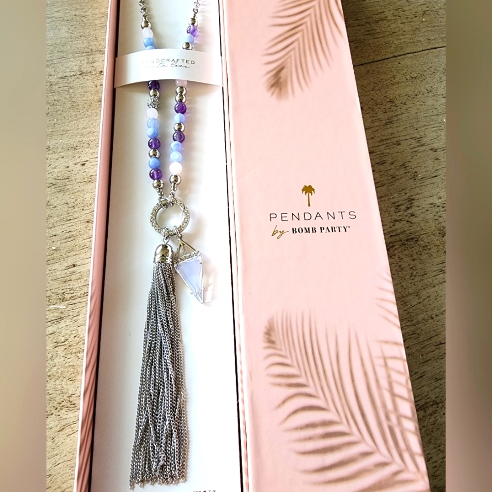 Bomb Party Pendants Amethyst and Rose Quartz